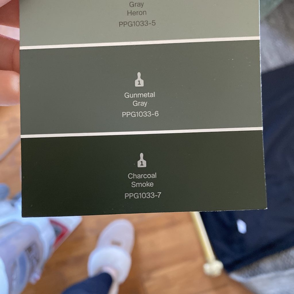 Paint sample card that shows Charcoal Smoke which is the color of the walls in this Harry Potter Themed Bedroom | The Yellow Rose Farmhouse | www.theyellowrosefarmhouse.com