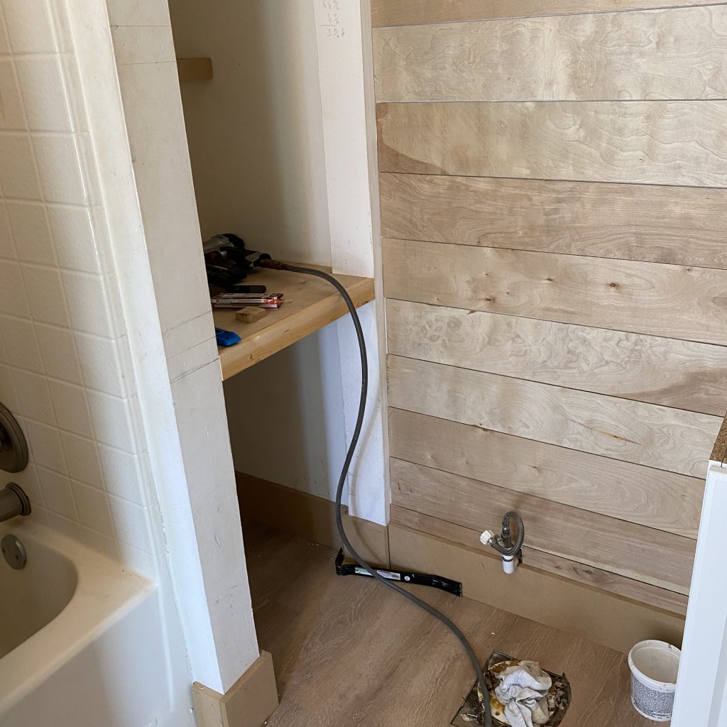 DIY Floating Shelves in modern farmhouse bathroom | The Yellow Rose Farmhouse | www.theyellowrosefarmhouse.com